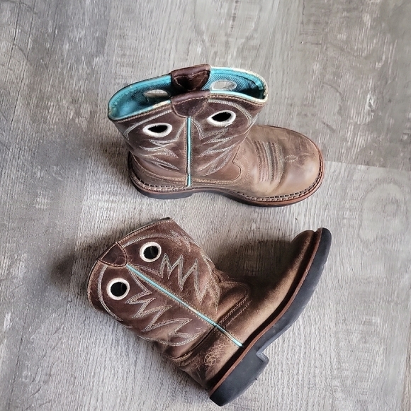Kids ARIAT 12Y Brown Western Boots with Turquoise Lining - Picture 1 of 5